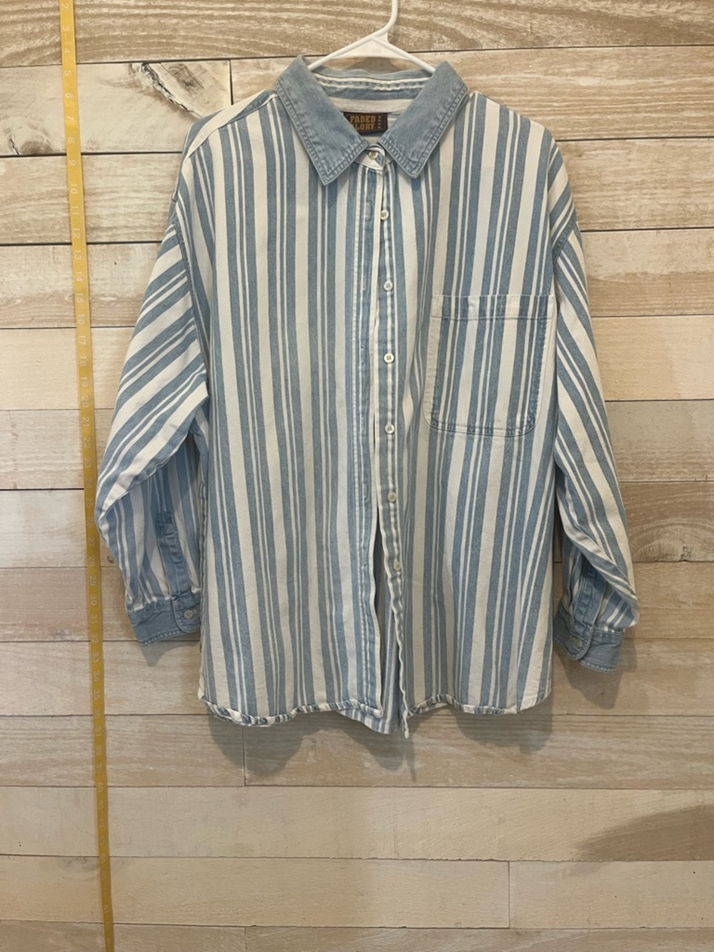 Vintage Faded Glory Blue and White Vertical Stripe Button-Up Shirt